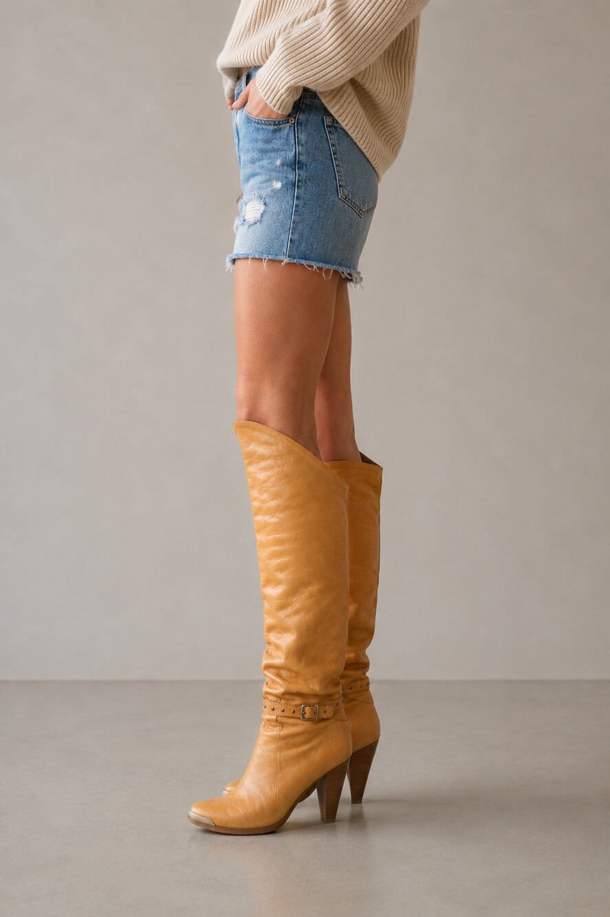 Vintage Zodiac USA Tan Leather Tall Heeled Boots Women's Size 7M
